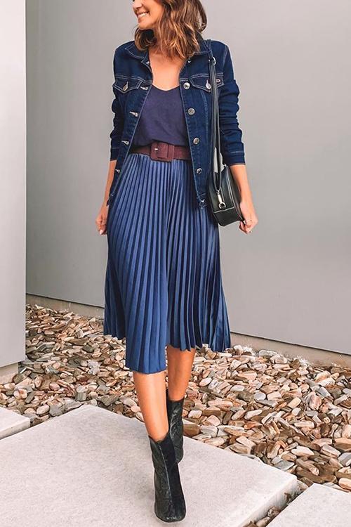 Metallic Pleated Maxi Skirts - Fashionpara