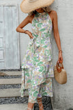 Fashion Print Knot Waist Ruffle Sleeveless Dress