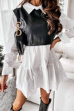 Florcoo Shirt skirt and leather stitching Mini Dress