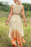 V Neck Floral Print Ruffle Hem Casual Dress