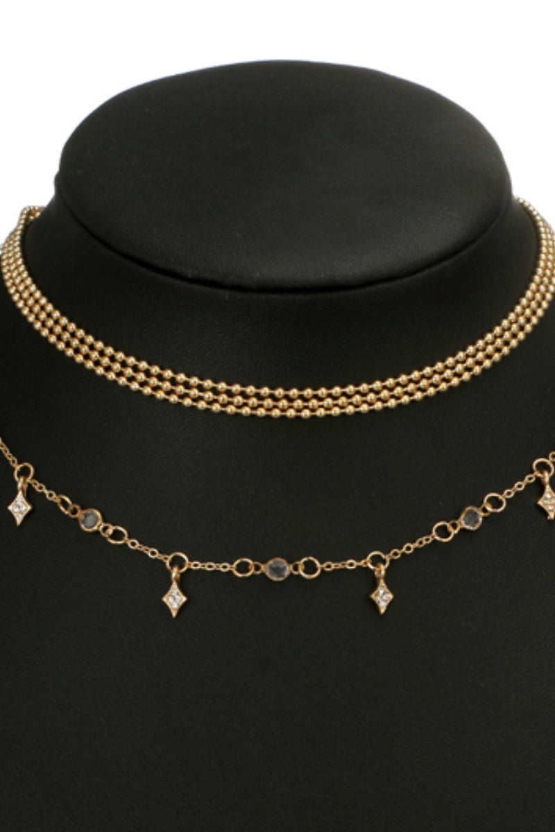 Star Design Layered Metal Detail Rhinestone Necklace
