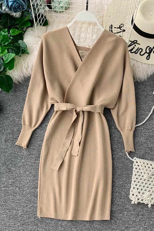 V Neck Off Shoulder Mini Dress - Fashionpara