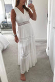 Lace V Neck Sleeveless Maxi Dress