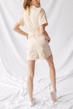 Turndown Collar Button Belted Romper