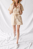 Turndown Collar Button Belted Romper