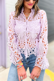 Hollow Lace Button Up Top