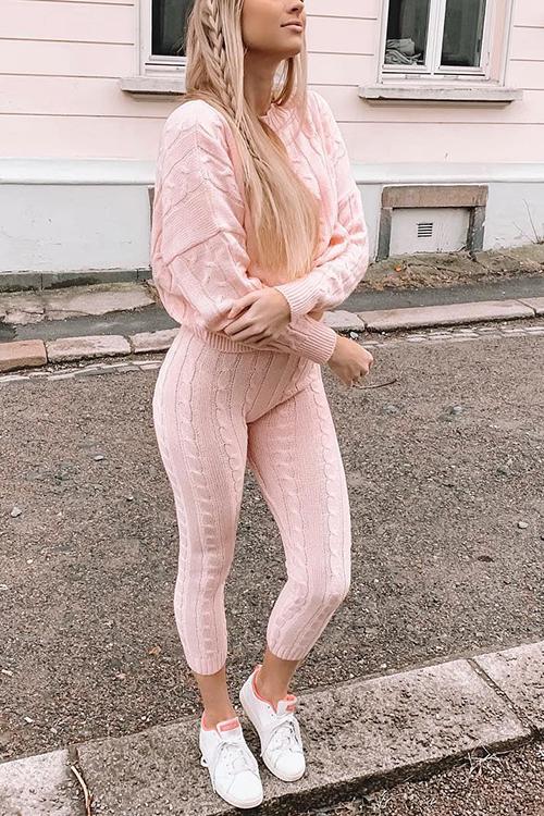 Knit Dew Shoulder Pants Set - Fashionpara