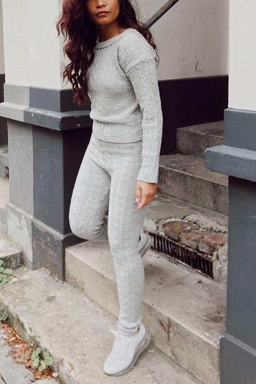 Knit Dew Shoulder Pants Set - Fashionpara