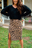 Knit Leopard Print Bodycon Skirt