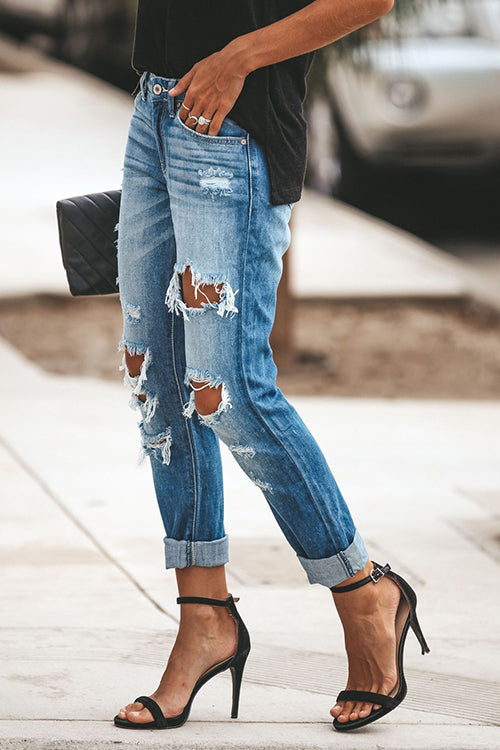Ripped Straight Pocket Jeans