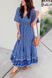 Floral Print Short Sleeve Maxi Dress