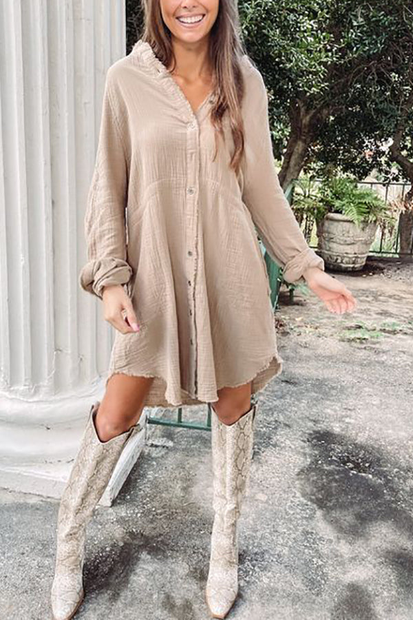 Button Pockets Shirt Mini Dress - Fashionpara