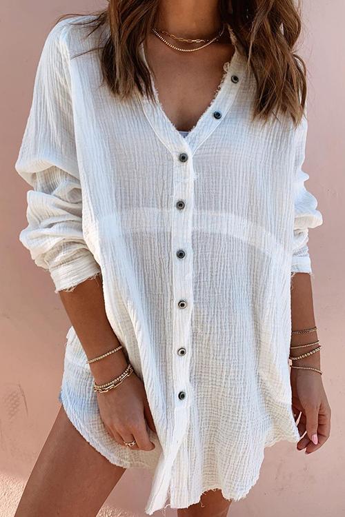 Button Pockets Shirt Mini Dress - Fashionpara