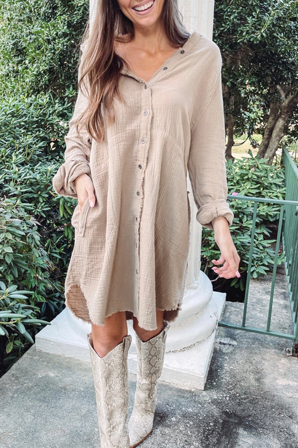 Button Pockets Shirt Mini Dress - Fashionpara