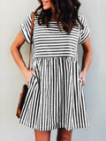 Stripe Short Sleeve Pocekts Mini Dress
