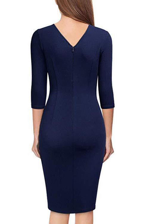 V Neck Seven Sleeves Dress - Fashionpara