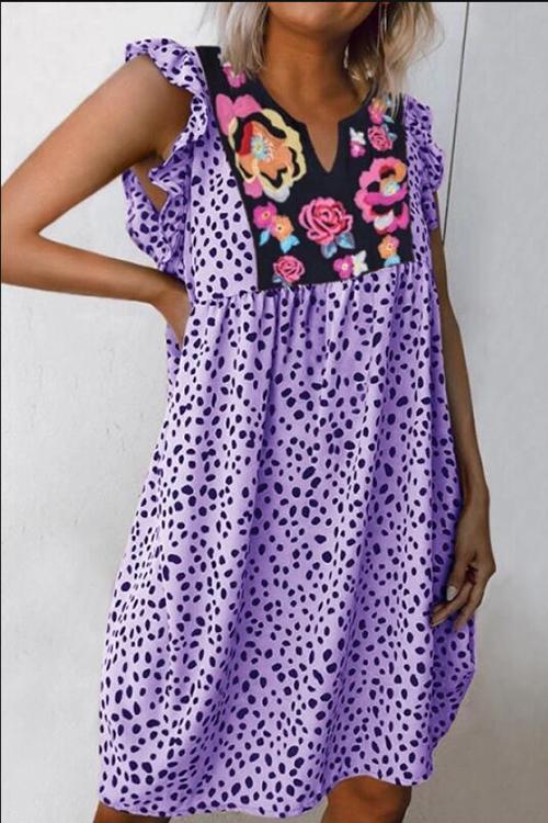 Floral Leopard Print Mini Dress