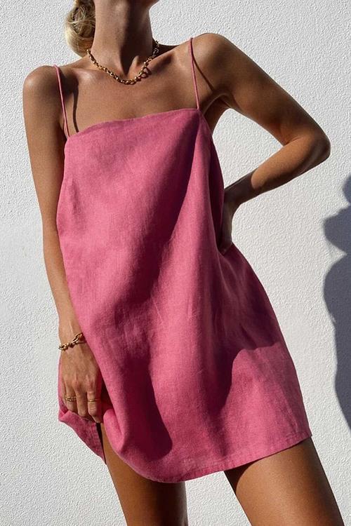 Minimalism Linen Slip Mini Dress - Fashionpara