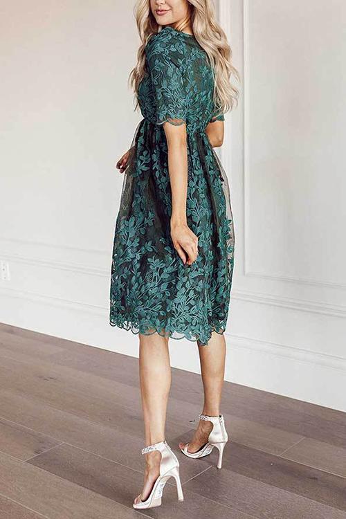 Embroidery Short Sleeve O Neck Dress - Fashionpara
