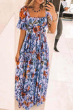 Floral Square Neck Short Sleeve Maxi Dress