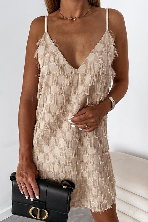 Layered Fringe Trim Slip Mini Dress - Fashionpara