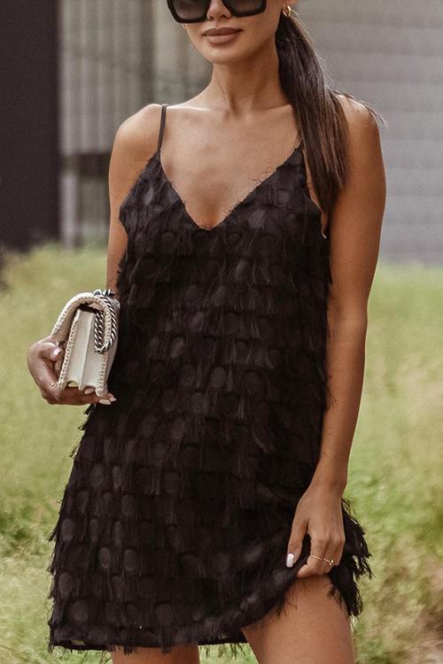 Layered Fringe Trim Slip Mini Dress - Fashionpara