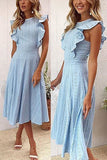 Gathered Waist O Neck Cotton Skater Dress