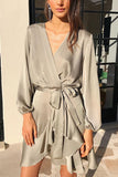Surplice Front Belted Layered Dress
