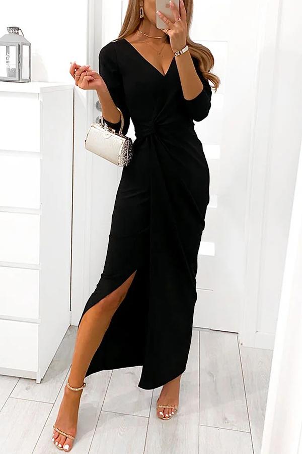 Twist V Necl Slit Maxi Dress - Fashionpara