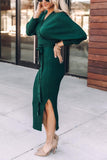 Surplice Wrap Side Slit Sweater Dress