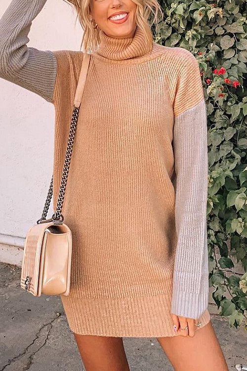 Color Block Turtleneck Sweater Dress