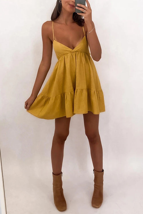 V Neck Backless Slip Mini Dress - Fashionpara