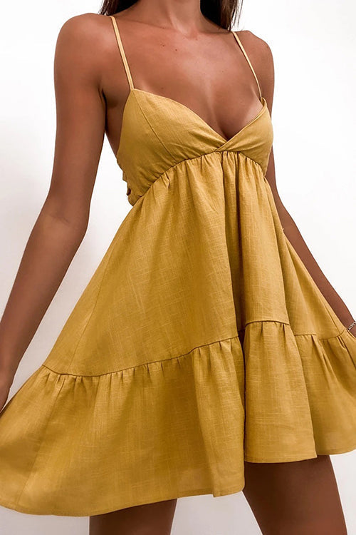 V Neck Backless Slip Mini Dress - Fashionpara
