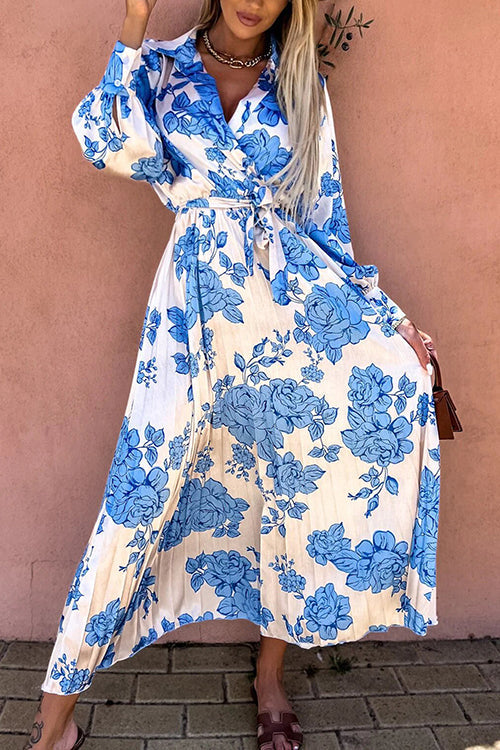 Floral Belted Long Sleeve Maxi Dress