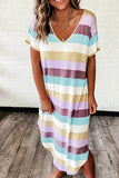 Multi Color Striped V Neck Dress