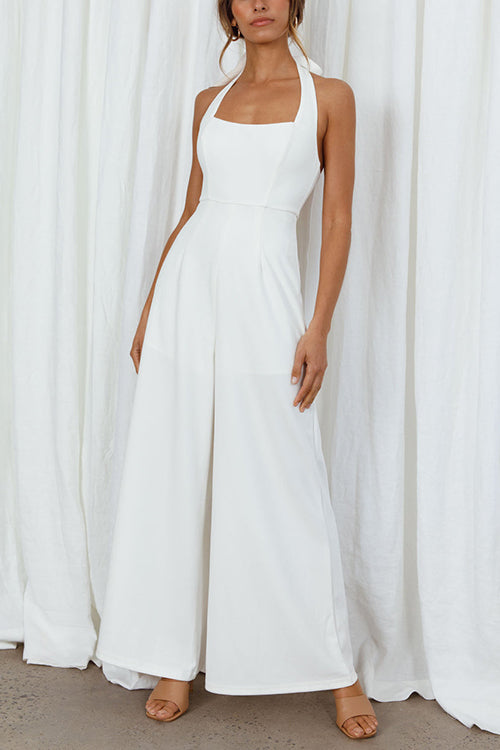 Halter Neck Wide Leg Jumpsuits - Fashionpara