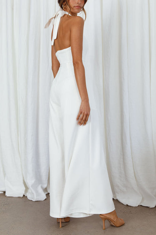 Halter Neck Wide Leg Jumpsuits - Fashionpara