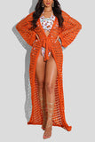 Knitted Pierced Solid Color Beach Coat
