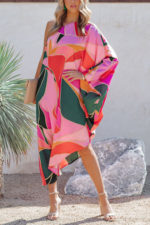 Multi Print Asymmetrical One Shoulder Dress - Fashionpara