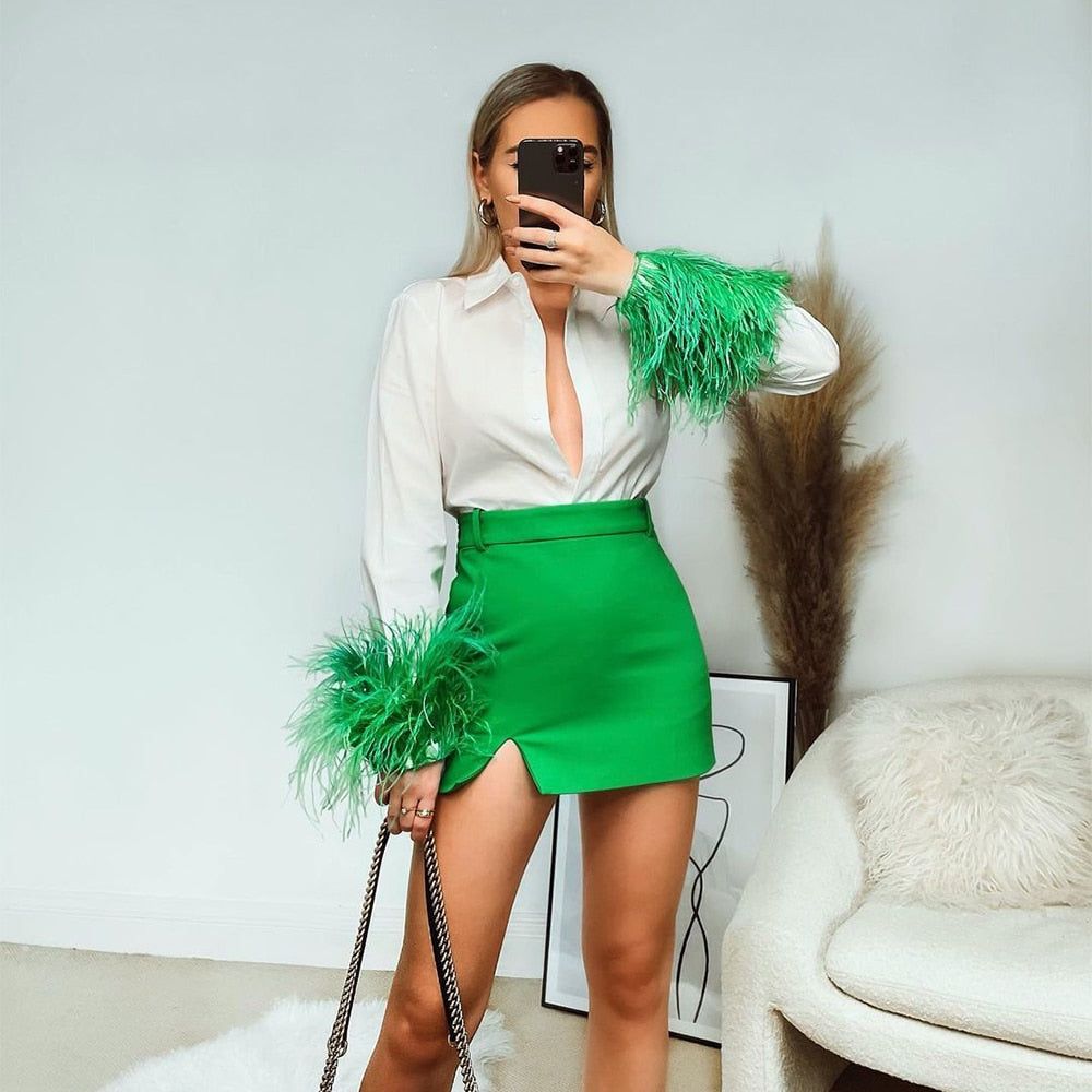 Precious Thing Long Sleeve Feather Blouse - Fashionpara