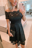 Lace Frill Off Shoulder Mini Dress - Fashiondia