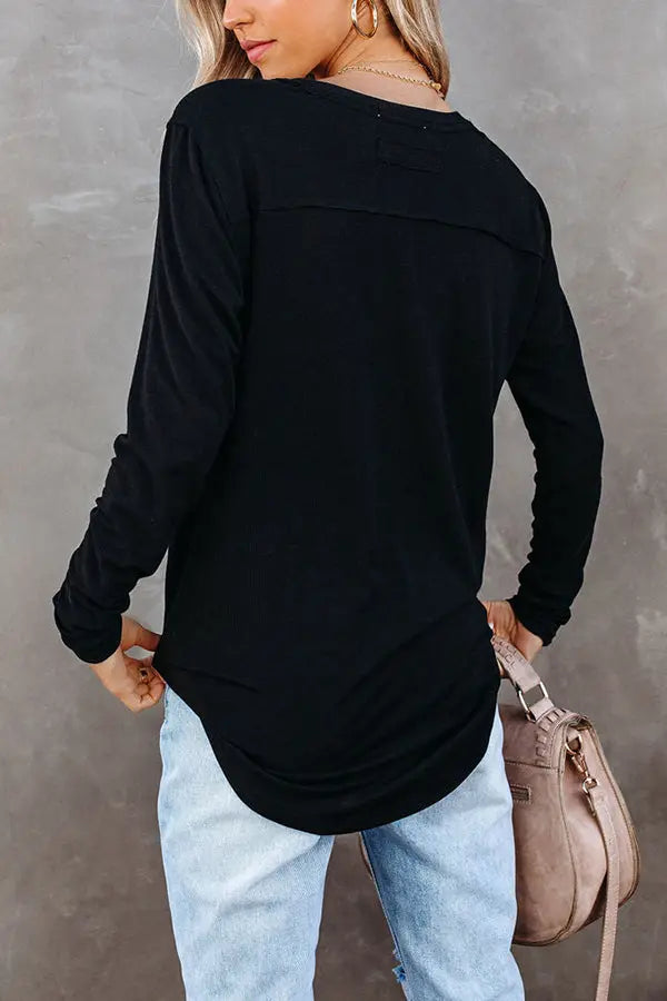 Everyday Long Sleeve Pockets Tee - Fashionpara