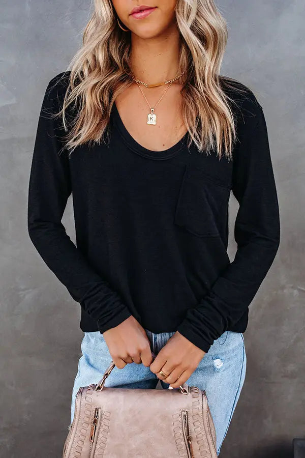 Everyday Long Sleeve Pockets Tee - Fashionpara
