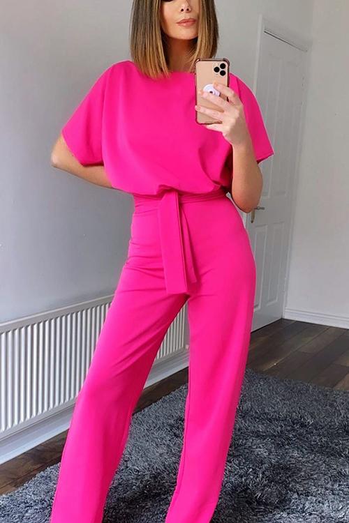 Short Sleeve Knot Jumpsuit - Fashionpara