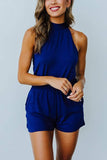 Solid Sleeveless Open Back Romper