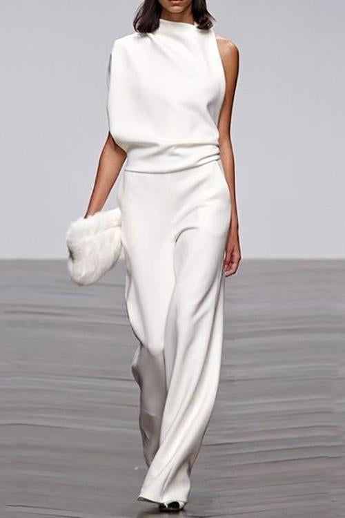 Solid One Shoulder Swing Jumpsuits - Fashionpara
