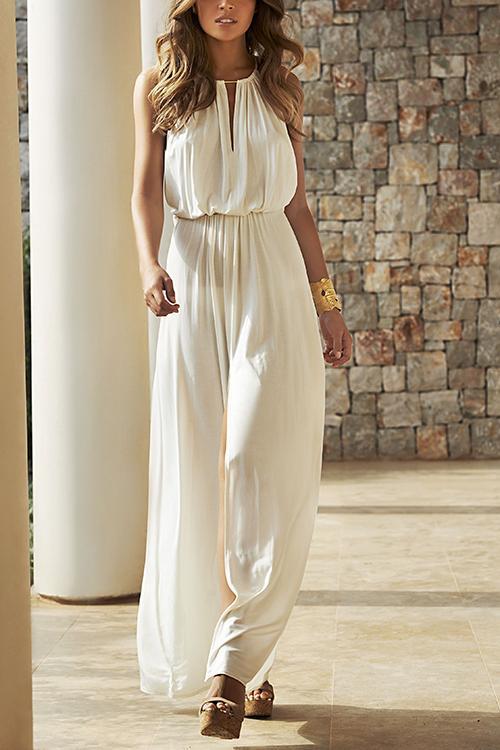 Solid Sleeveless Wide Leg Swing Jumpsuits