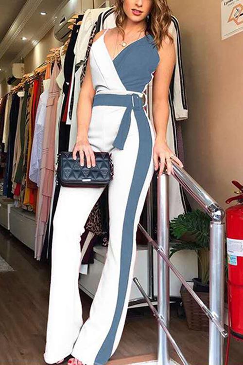 Color Block Belted Slip Jumpsuits - Fashionpara