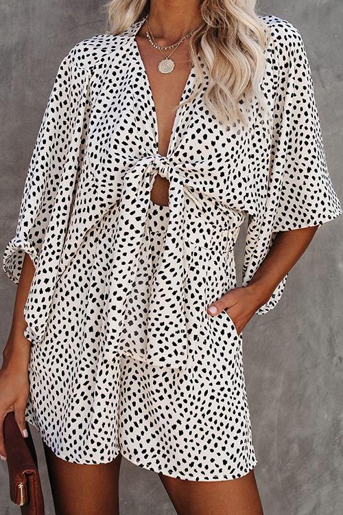 Print Bat Knot Romper - Fashionpara