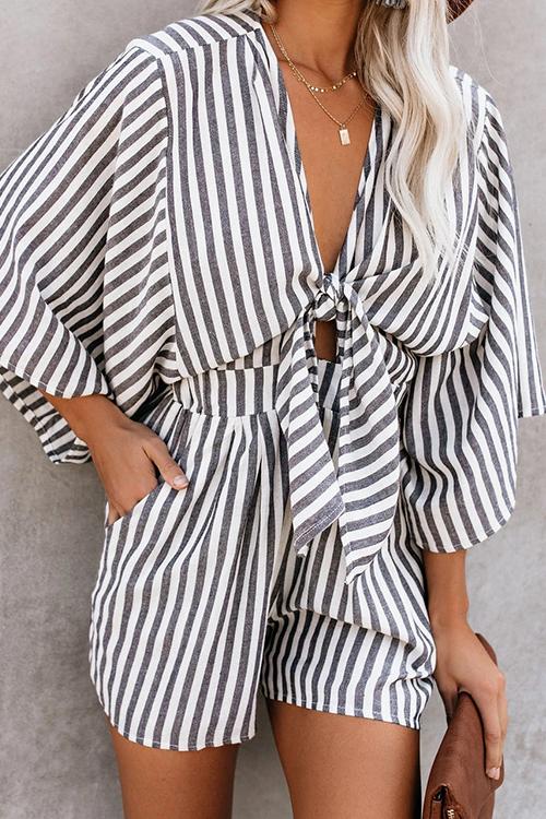 Print Bat Knot Romper - Fashionpara